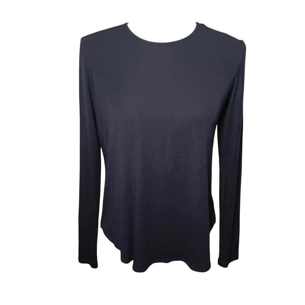 Theory Long‎ Sleeve Curved Hem Top Navy Blue Crew Neck High Low T-Shirt Size S